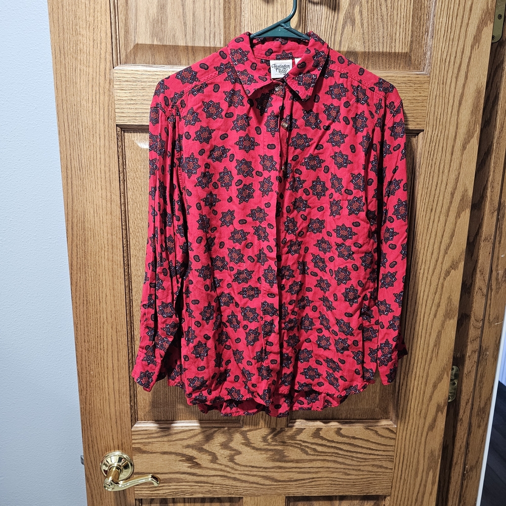 Vintage Red Floral Button-Up Shirt
